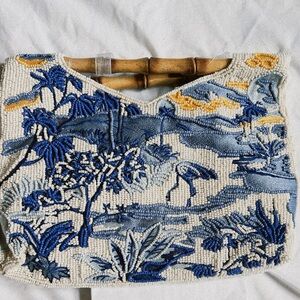 VIRAL BEADED. Embroidered Clutch with Bamboo Handle made in India